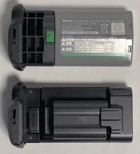 D500 で D一桁機のバッテリー EN-EL18 を使ってみた ～バッテリー室