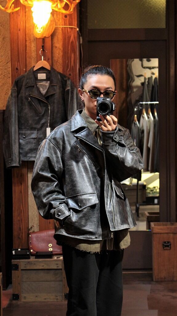 Varde77=Crack leather double wide jacket,BLACK. : DOUBLE SOUL blog