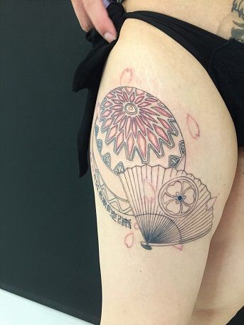 毬と扇子タトゥーな日 栃木県鹿沼市 宇都宮市のドラゴンタトゥースタジオ Dragontattoostudio