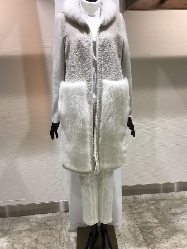 リサコンテムートンフード付きジャケットコートリアルムートン42