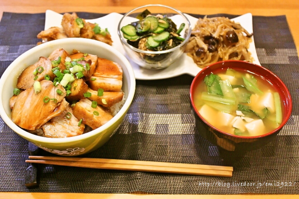 豚バラチャーシュー丼の献立 美味しいごはん