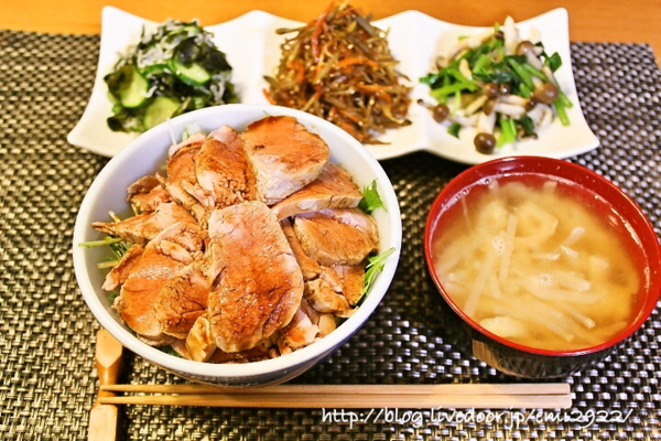 ローストポーク丼の献立 美味しいごはん