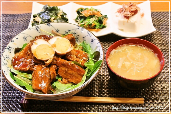 豚角煮丼の献立 美味しいごはん