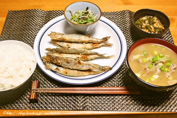 ししゃも唐揚げの献立 美味しいごはん