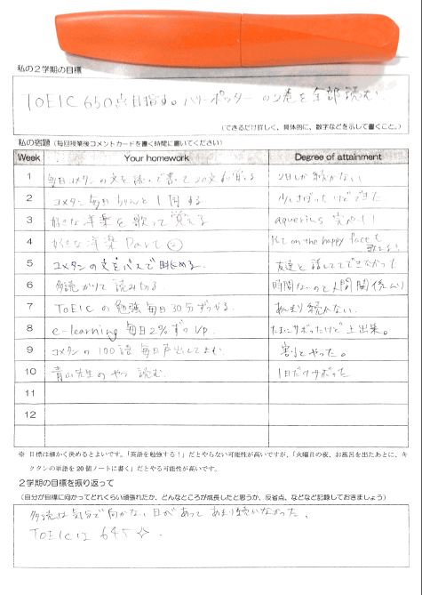 授業アンケート 自己評価 宿題表を回収しました 院生の院生による英語教育のためのブログ