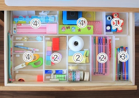 リビング学習】学習机(無印良品)の引き出し収納！小1娘の収納意欲に火