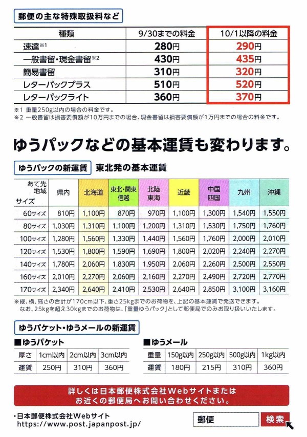 郵便料金改定 日本郵便 2019年10月１日（火）から変わります。 : 有限会社不動産リサーチ 公式サイト