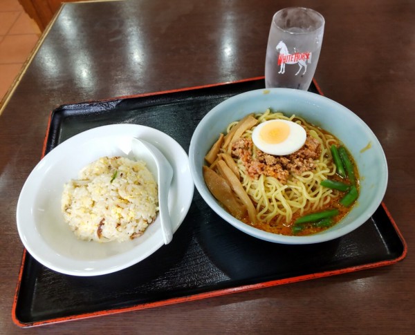 茨城県 稲敷市 中華料理 珍満飯店 冷え冷えの冷やし担々麺と半チャーハンセット 大食いグルメなランチ