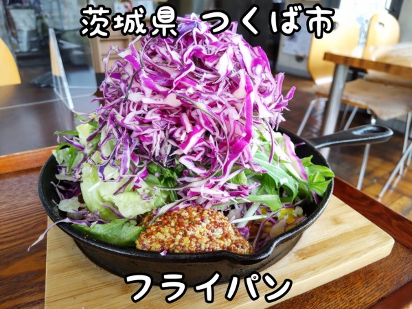 茨城県 つくば市 フライパン 生野菜マシマシにトッピング出来るソースチキンカツの大盛り 大食いグルメなランチ