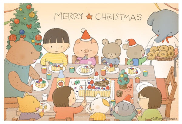 オリジナル クリスマスのイラスト 子供と動物のイラスト屋さん イラストレーターわたなべふみ のブログ