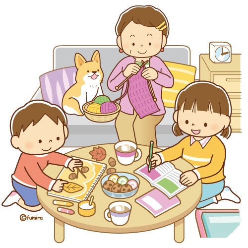 クリップアート】リビングでくつろぐこどもとおばあちゃんのイラスト ..., 画像サイズ:500x500