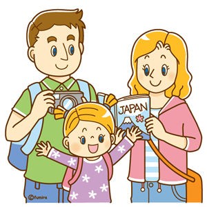 クリップアート 欧米人 アジア人 日本に観光に来た外国人の家族の