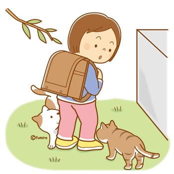 クリップアート】ランドセルを背負った子供と猫 : 子供と動物の