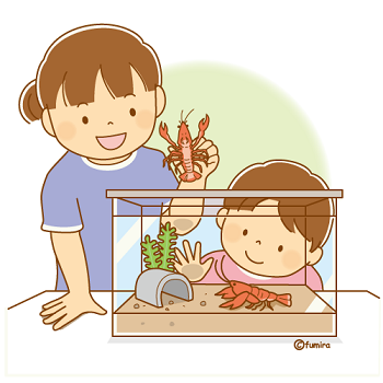 クリップアート】ザリガニを観察する子どもたち : 子供と動物の