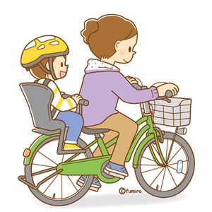 クリップアート 自転車に二人乗りする親子のイラスト 子供と動物の