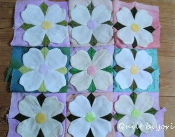 ハナミズキ　タペストリー　パッチワーク　ハンドメイド　大サイズ ハナミズキのタペストリー タペストリー・壁掛け Quilt-mama