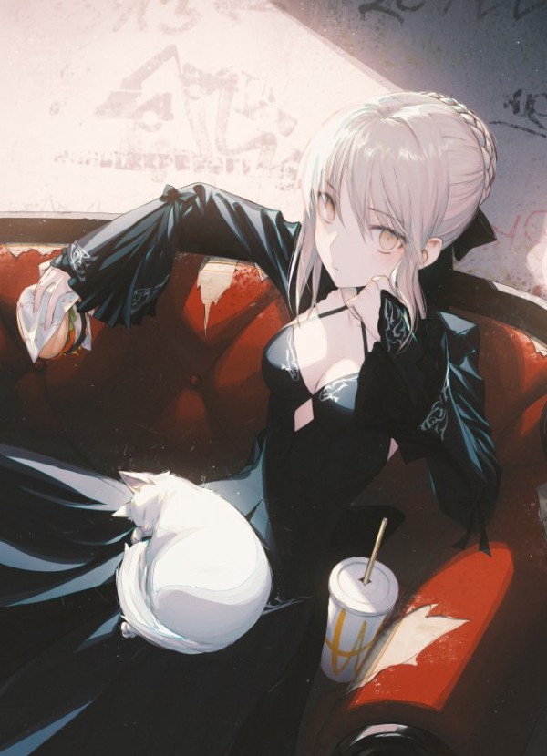 Fgo Anke先生が描いたハンバーガー食べてる綺麗で可愛いセイバーオルタさん 超美しいオーラも凄い Fateなう