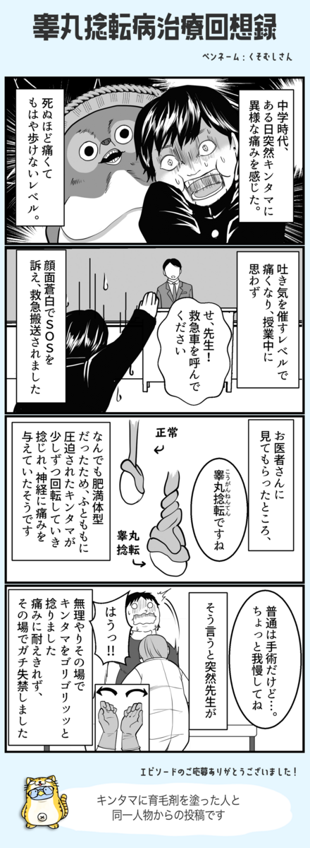 男子閲覧注意 睾丸捻転病治療回想録 Twitterでしかできない話 ガレ速 滝沢ガレソまとめ速報