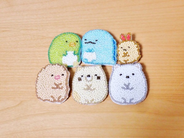 すみっコぐらし　刺繍ブローチ　全種類 やさしい色合いが可愛い『すみっコぐらし』の刺繍ブローチが新