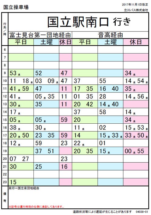 国立駅南口から矢川の 湯楽の里 へのバス時刻表 ｊｉｎのアリバイにならない日記