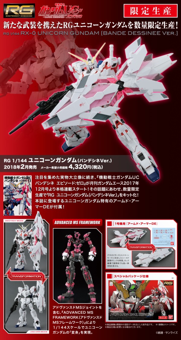 18年2月発売ガンプラ Rg ユニコーン バンデシネver Hgbf ビルドストライクギャラクシーコスモス ほか１４種が発売 アニメと漫画と 連邦 こっそり日記