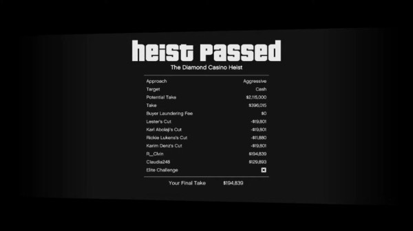 Gta5 ダイヤモンドカジノ強盗 フィナーレ をクリアしたプレイヤーが登場 気になる 報酬金額 は 動画あり グランド セフト オート5写真大好きブログ Gta5攻略情報ほか
