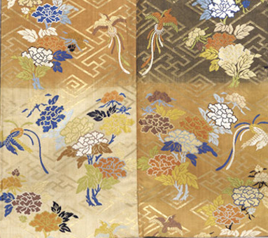 黄銅牡丹鳥文様花入れ 金襴生地販売 雪輪兎に桜（赤）柄の和柄生地通販なら都香庵