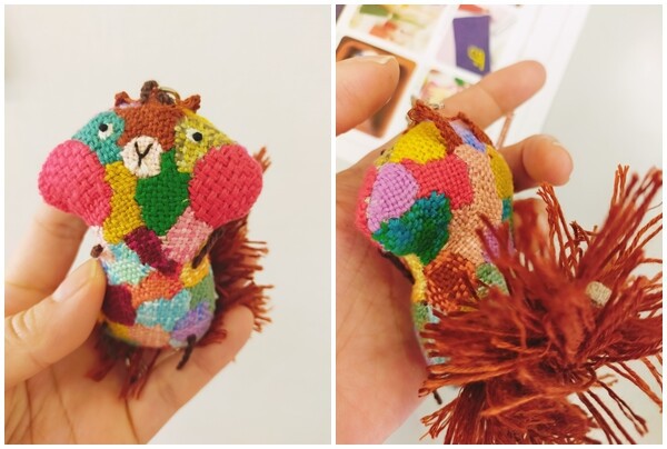 初めての手芸】「ダーニング刺繍」のブローチを作りました♬「モザイク