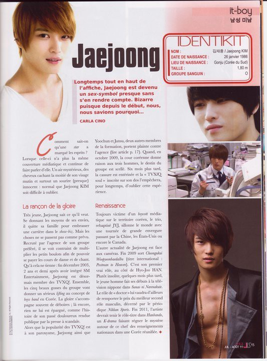 フランス雑誌にジェジュンの記事 まったりjaejoong Days