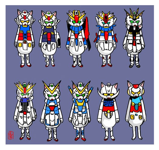 にゃにゃにゃヒーローズ ジオンのmsと富野さんガンダム１０匹づつ まとめました イラストレーター兼漫画描き 花小金井正幸の日々 絵描人デイズ