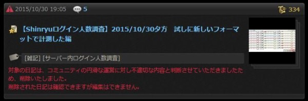 Ff14の運営がサーバー人数調査したプレイヤーの日記を削除 コミュニティの円滑な運営に対し不適切 らしい はちま起稿