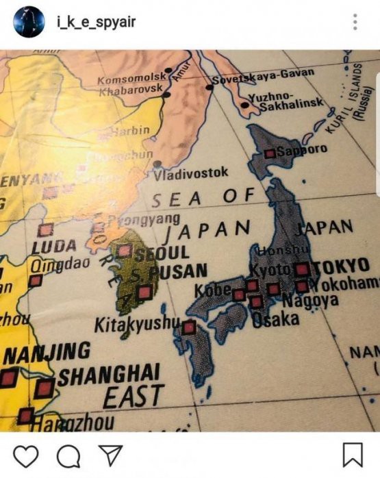 アニソンで人気のバンド Spyair インスタに投稿した地図写真が韓国ファンに 東海の所に日本海って書いてある と批判され炎上 謝罪 はちま起稿