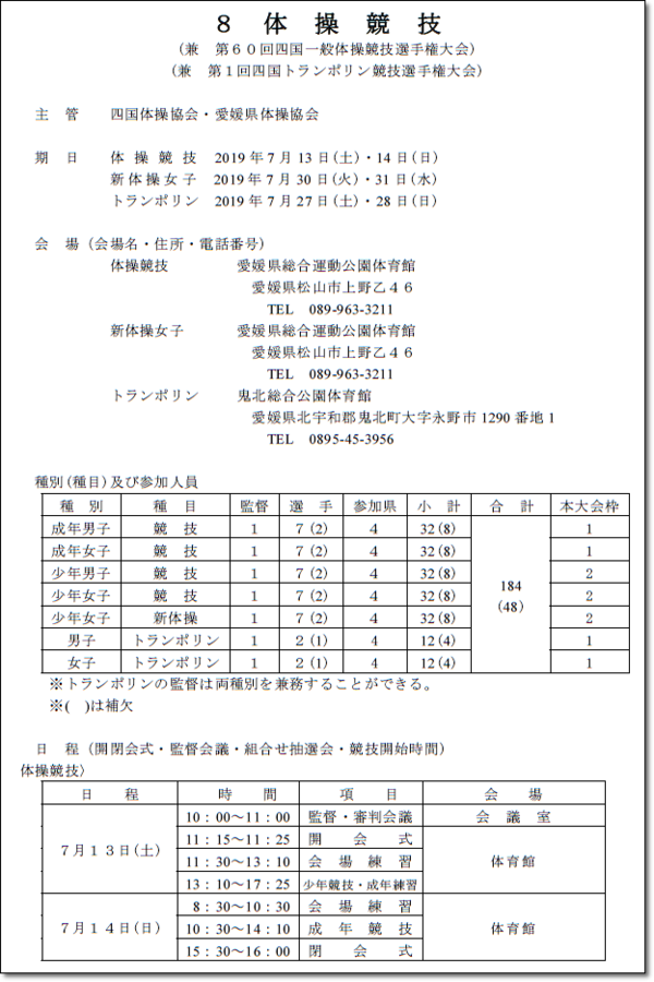 2019大会情報 平成31年度 令和元年 第74回国民体育大会 ブロック大会 体操競技 各ブロック大会 開催要項まとめ ヒカル こころのブログ 内村航平history