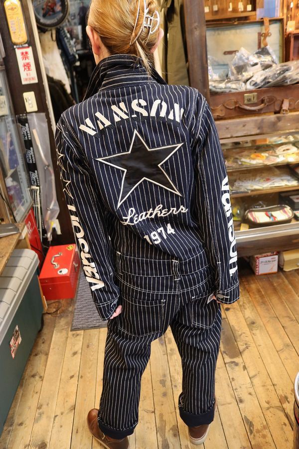 VANSON ★ オールインワン　リベット　Dポケ　バイカー　メカニック VANSON/ バンソン】 デニム オールインワン ジーンズ つなぎ