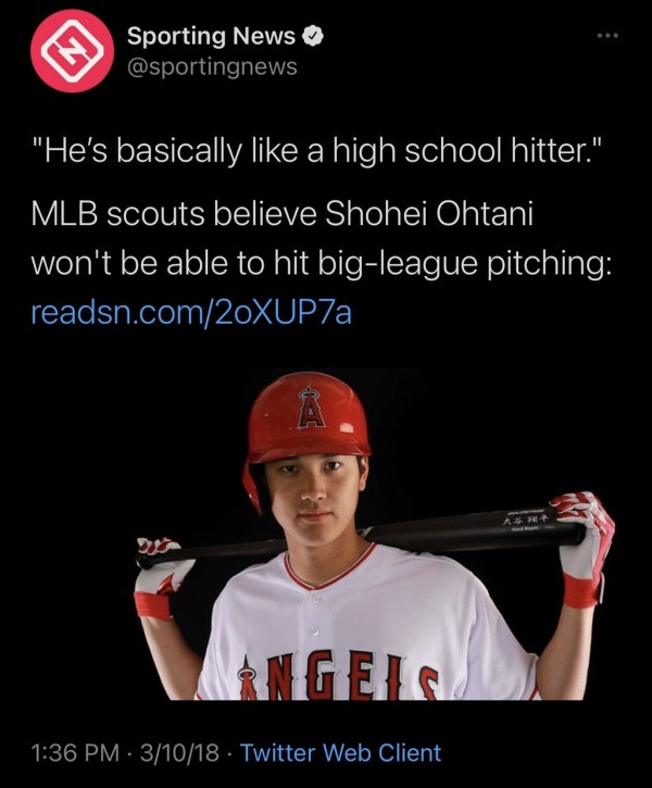 Mlbスカウト 大谷の打撃は高校生レベル W なんj民 そのとぉ り W 2018 3 Mlb News なんj