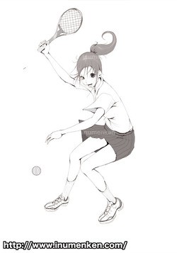 テニスしてる女子の絵 線画 イラスト 漫画描く犬さん