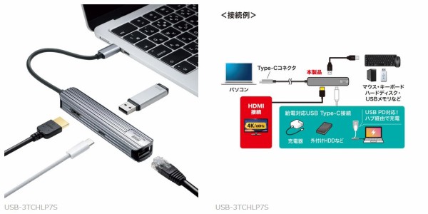 サンワサプライ USB Type-Cマルチ変換アダプタ（HDMI＋LAN付・ケーブル1m） USB-3TCHLP7S-1 HDMIポートを搭載した、アルミ素材のマルチ変換アダプタ4製品を発売 | サンワサプライ株式会社のプレスリリース 