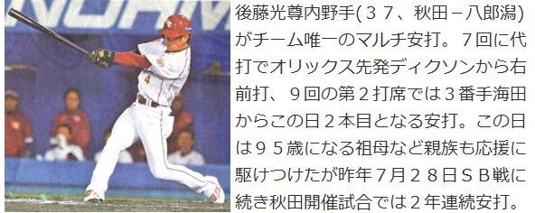 後藤光尊内野手(秋田－八郎潟) チーム唯一マルチ、秋田開催試合2年