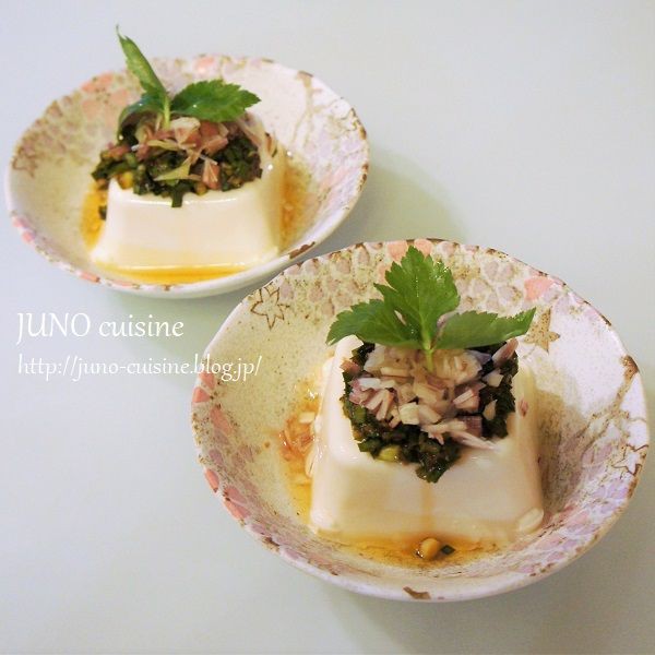 たれで味わう 冷奴2種ニラだれとネギ塩だれ Juno Cuisine