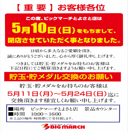 茨城県 ビックマーチとよさと店 グランドクローズinパチンコ編 茨城県 ビックマーチとよさと店 グランドクローズinパチンコ編