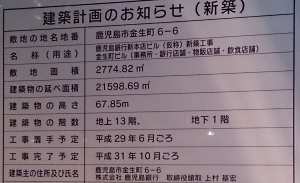 金生町 泉町 鹿児島銀行本店建て替え 鹿児島市建築備忘録
