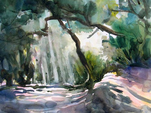 水彩画教室デモ作品 木漏れ日 おさむの透明水彩画教室 Osamu S Watercolor Class