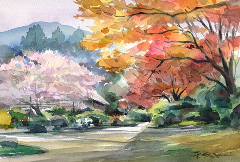原画）過ぎゆく春の桜【水彩画】絵画 インテリアにおすすめ