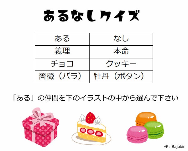 なぞ039 バレンタインあるなしクイズ 解答公開済み 空いた時間に頭の体操 ばじょなぞ