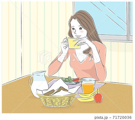 おしゃれイラスト 朝食を食べる女性 イラストレーターkana Shimao