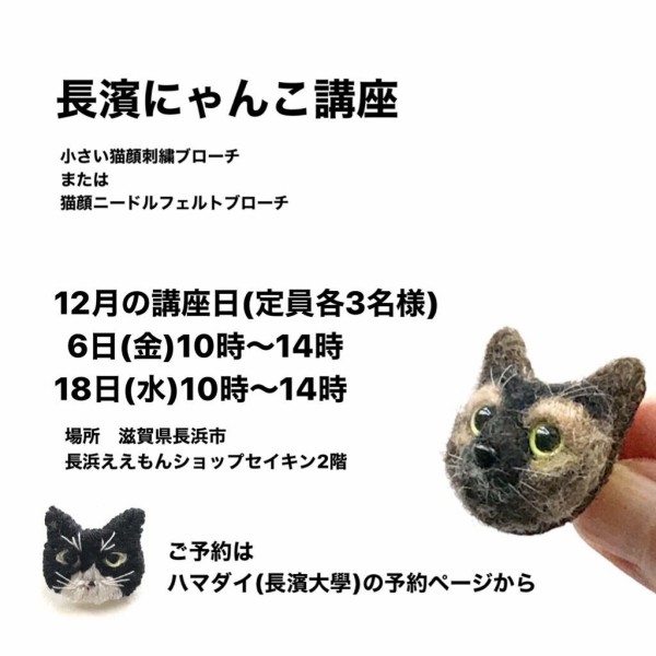 猫顔ニードルフェルトのブローチ サビ猫 目が茶色 : デザイン＆手芸 