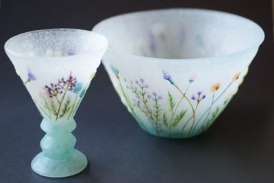 ミルフィオリ カップ＆ソーサー グラス 吹きガラス 作家 飯塚亜裕子 ムリーニ 酒器展」作品紹介-3 : グラスギャラリー・カラニス展覧会記