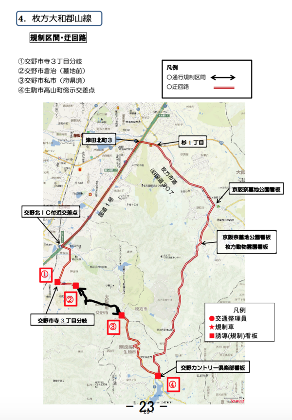 雪の影響で枚方大和郡山線の一部が通行止めで交野山越えて生駒方面行け