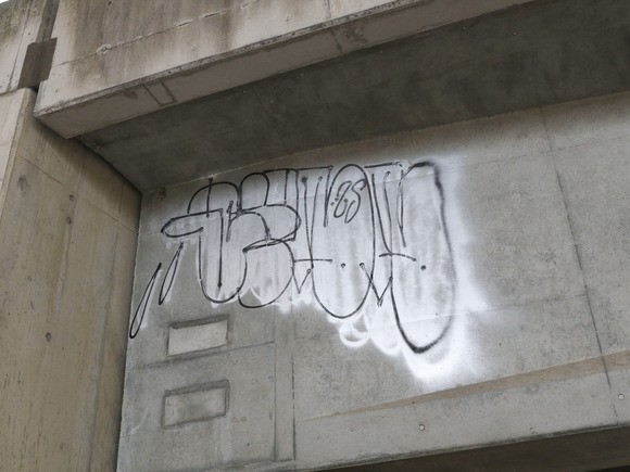 第二京阪道路の高架下に落書きできてる。この意味はいったい