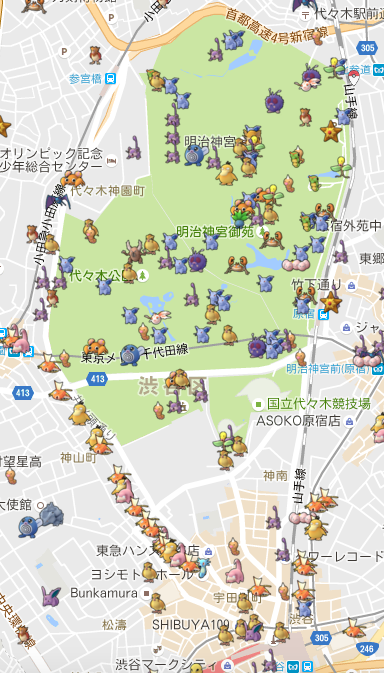 道で捕まえるポケモンは弱い 代々木公園にカビゴンを捕まえに行きました かつお日記